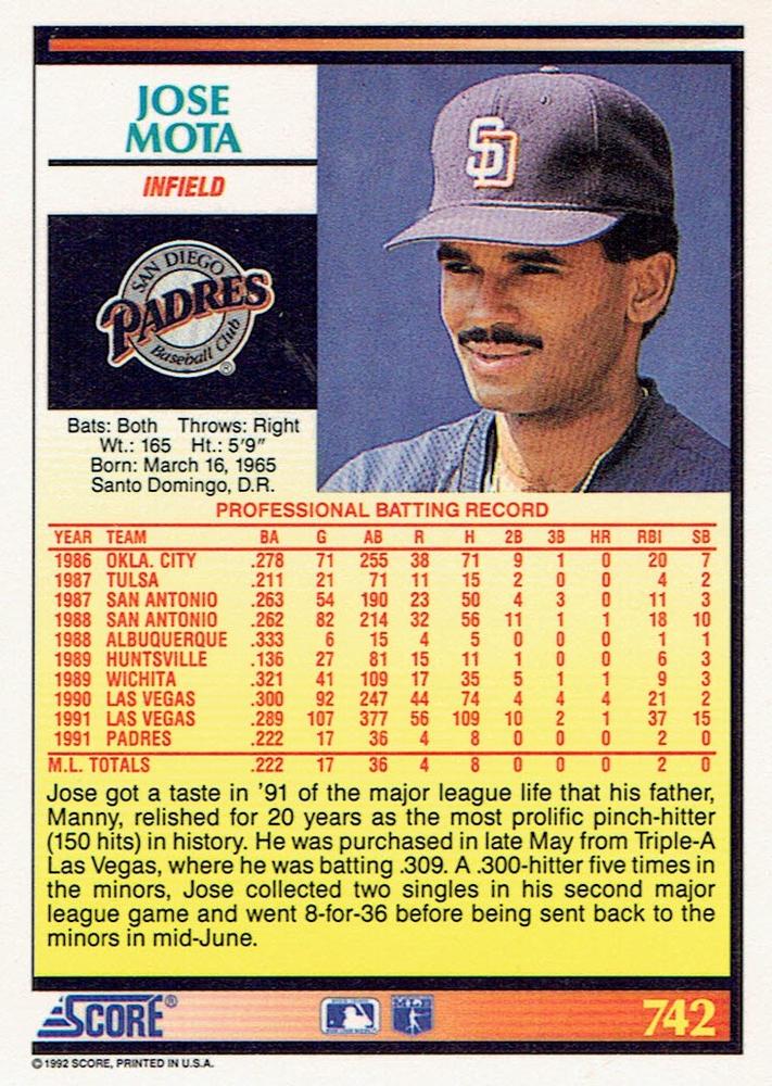 Jose Mota  baseball card collectible - Main Image 2