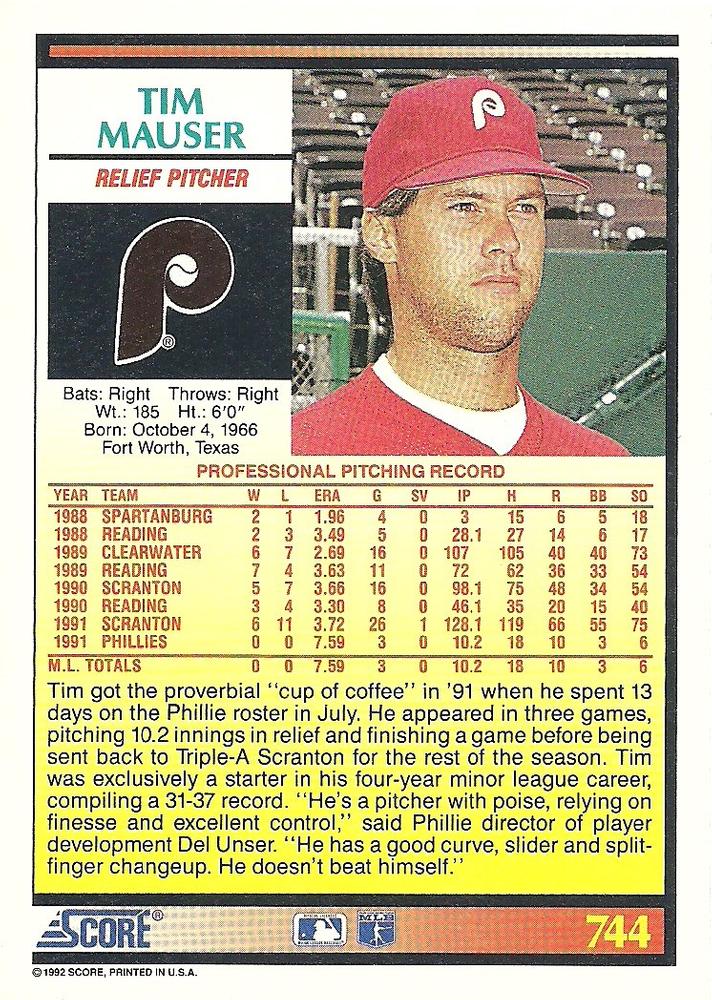 Tim Mauser  baseball card collectible - Main Image 2