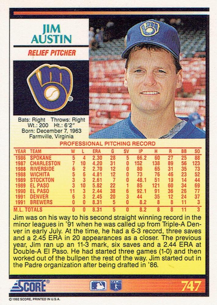 Jim Austin  baseball card collectible - Main Image 2