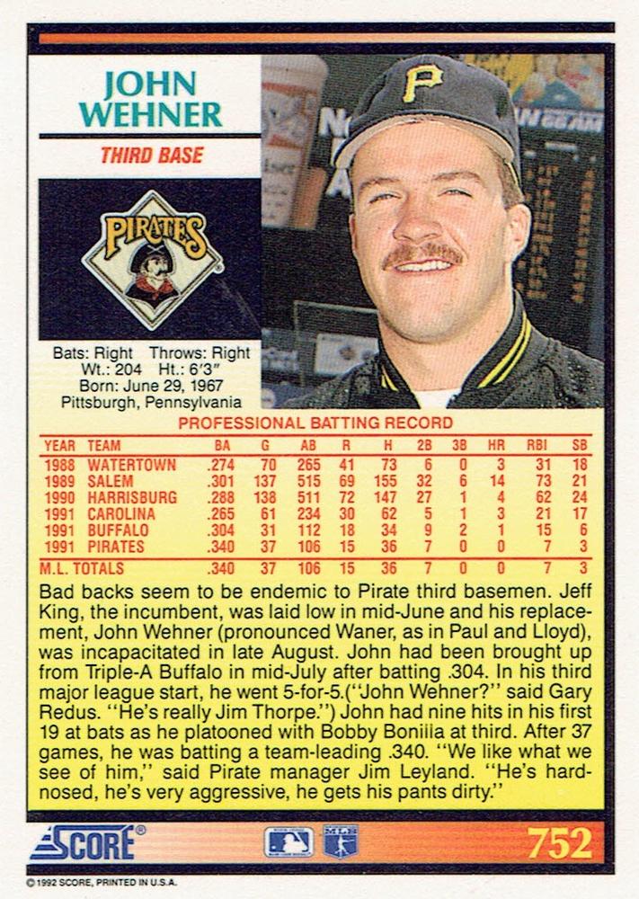 John Wehner  baseball card collectible - Main Image 2