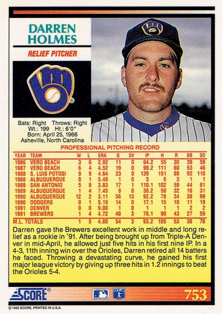 Darren Holmes  baseball card collectible - Main Image 2