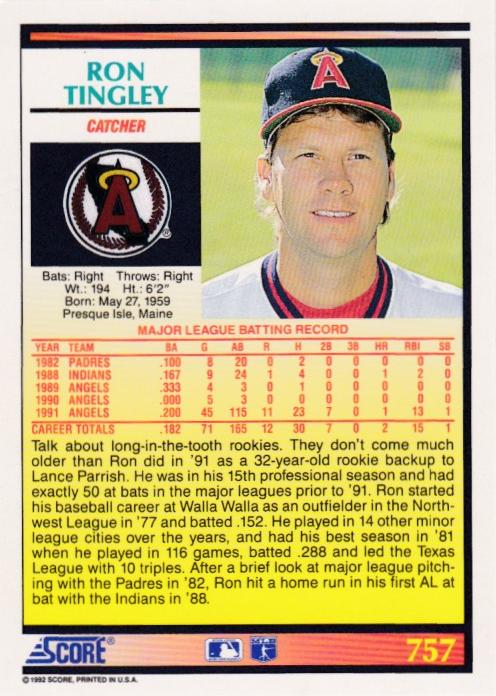 Ron Tingley  baseball card collectible - Main Image 2