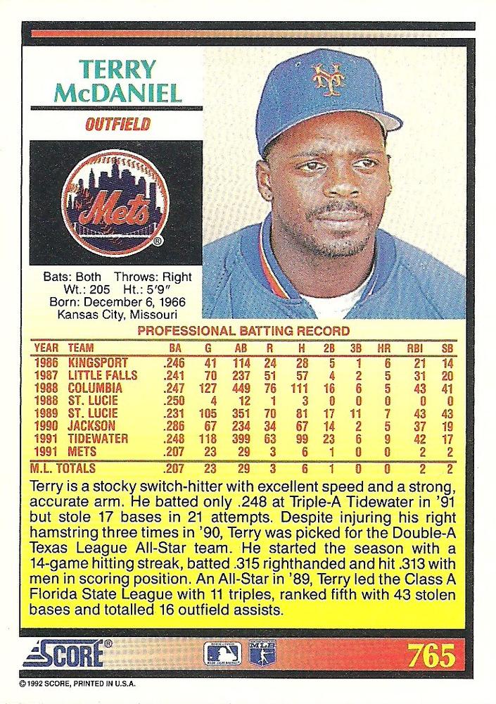 Terry McDaniel  baseball card collectible - Main Image 2