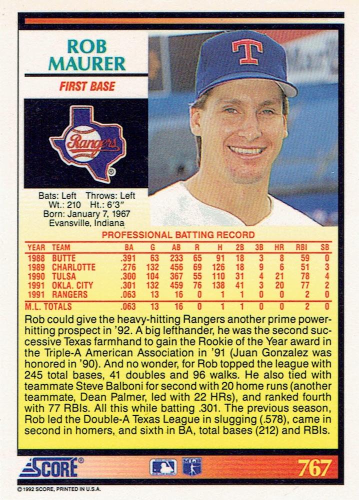 Rob Maurer  baseball card collectible - Main Image 2