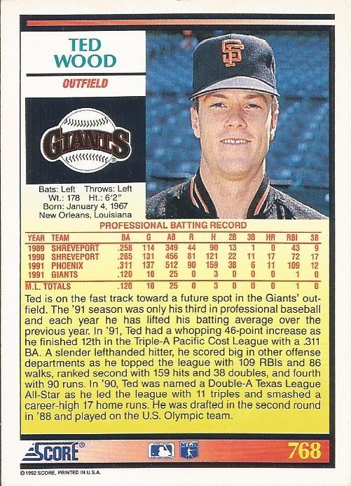 Ted Wood  baseball card collectible - Main Image 2