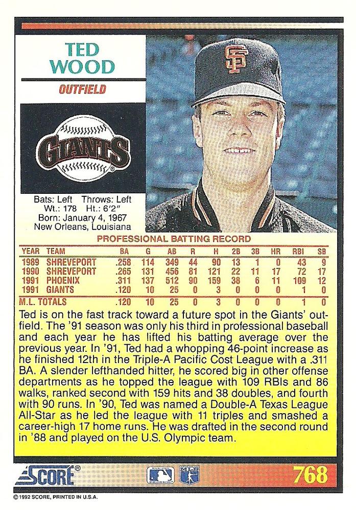 Ted Wood  baseball card collectible - Main Image 2