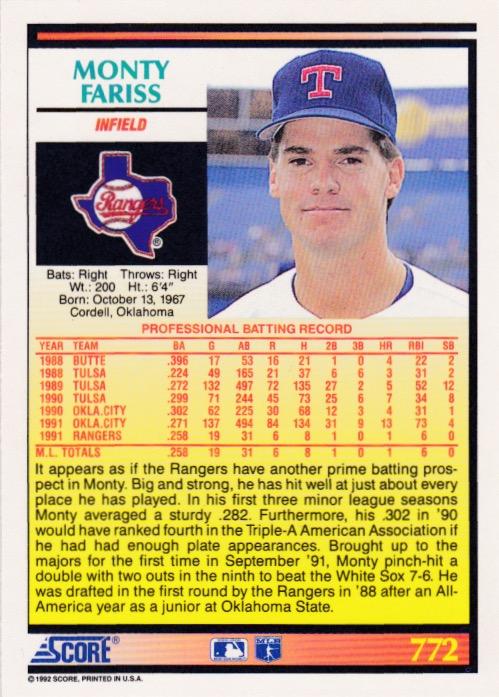 Monty Fariss  baseball card collectible - Main Image 2