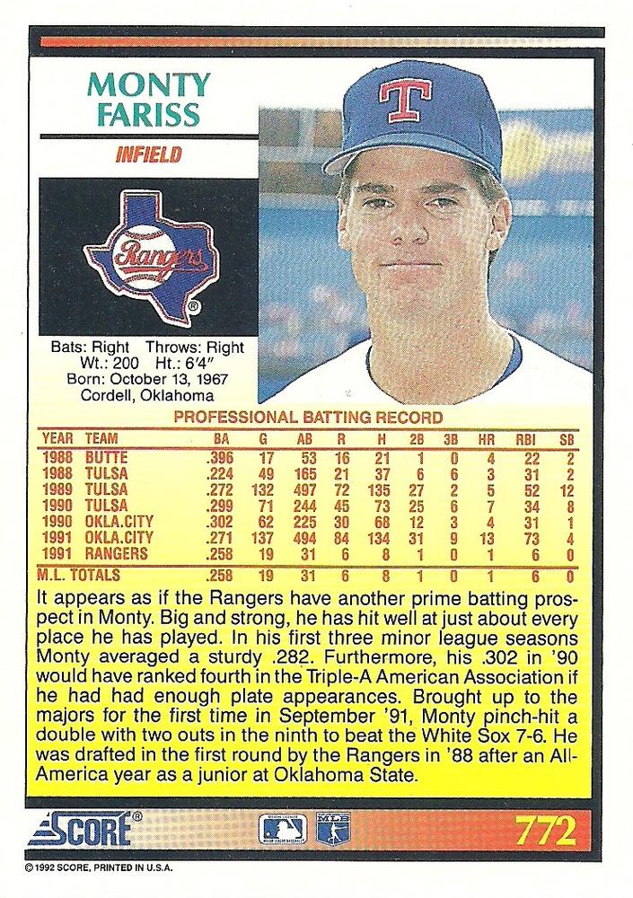 Monty Fariss  baseball card collectible - Main Image 2