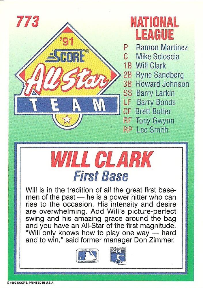 Will Clark  baseball card collectible - Main Image 2