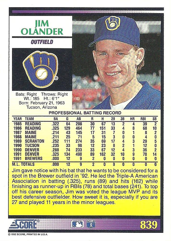 Jim Olander  baseball card collectible - Main Image 2