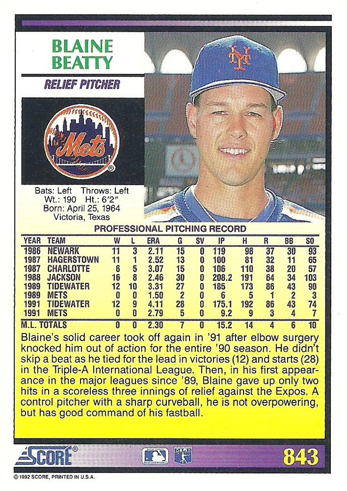 Blaine Beatty  baseball card collectible - Main Image 2