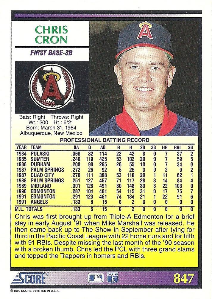 Chris Cron  baseball card collectible - Main Image 2