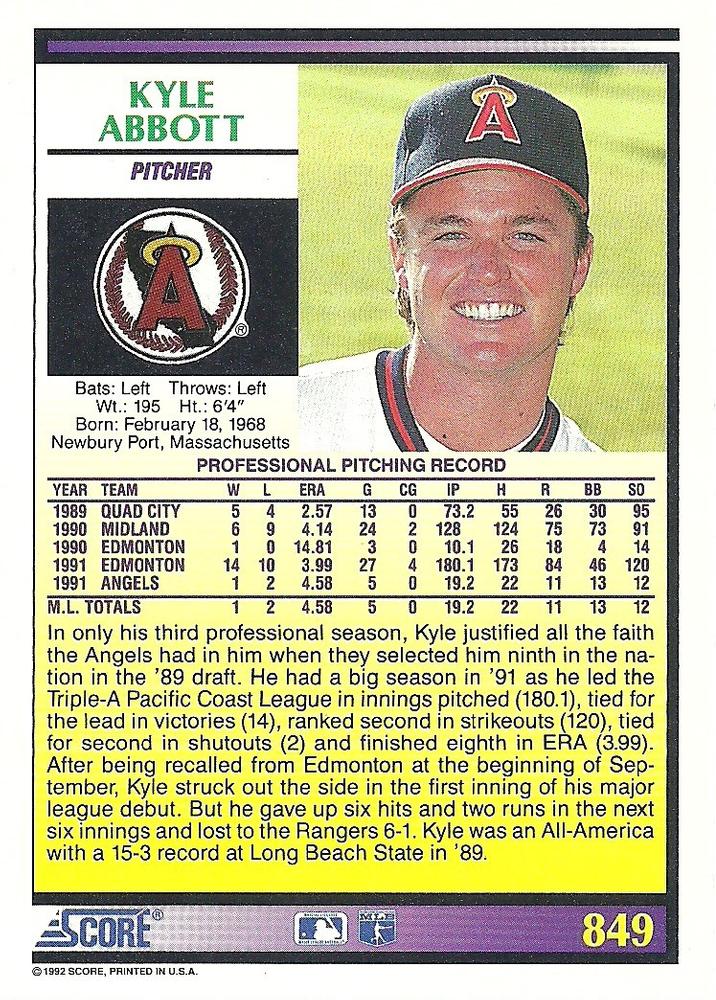 Kyle Abbott  baseball card collectible - Main Image 2