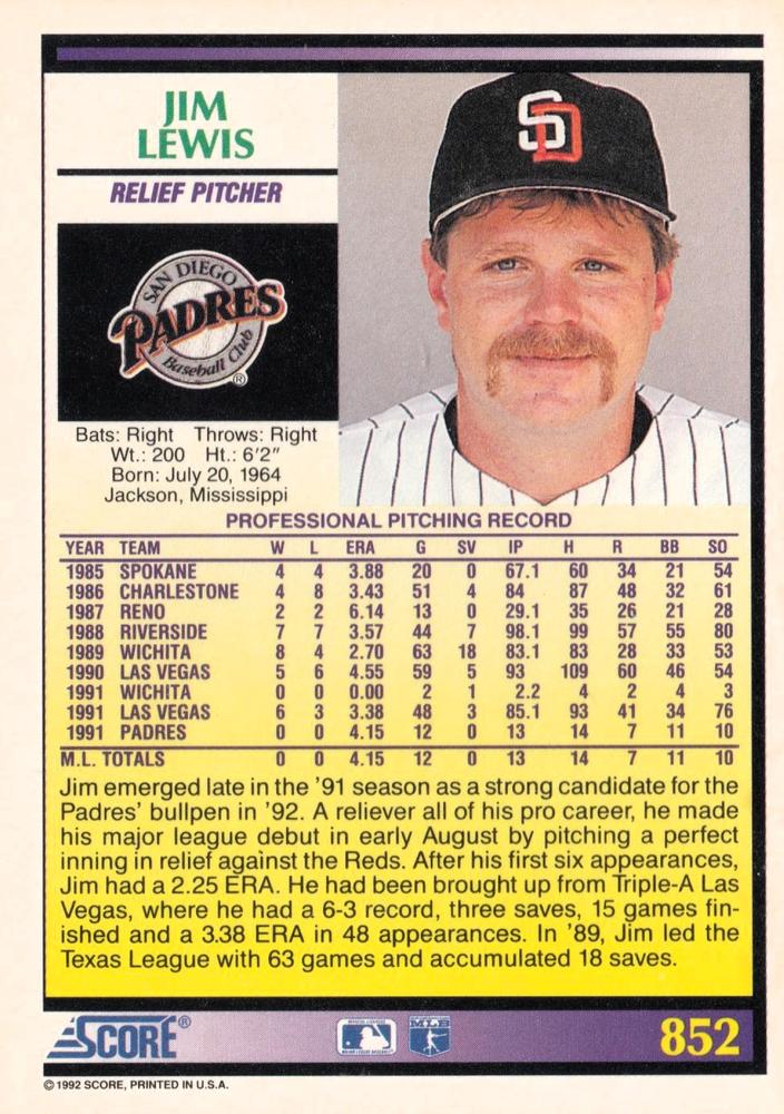 Jim Lewis  baseball card collectible - Main Image 2