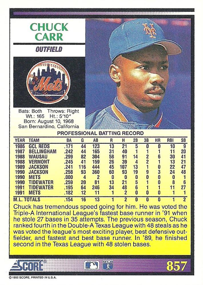 Chuck Carr  baseball card collectible - Main Image 2