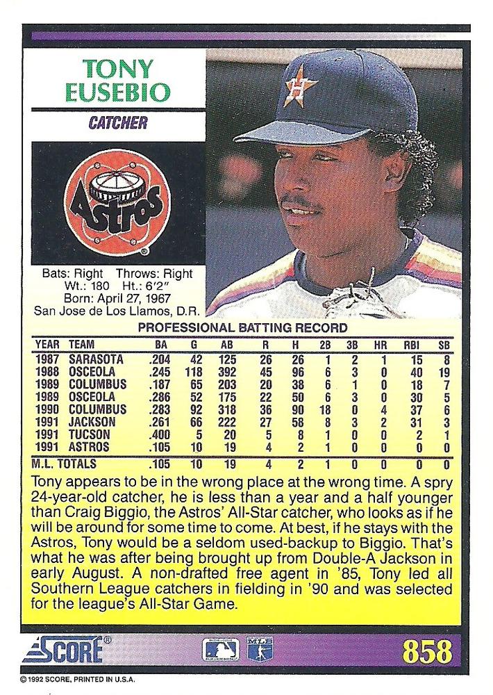 Tony Eusebio  baseball card collectible - Main Image 2