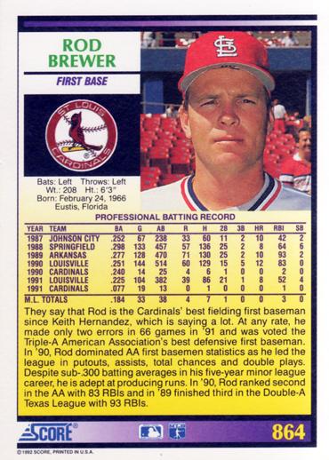 Rod Brewer  baseball card collectible - Main Image 2