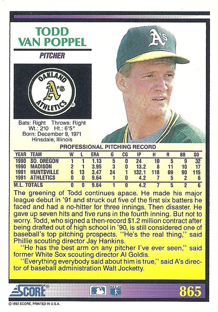 Todd Van Poppel  baseball card collectible - Main Image 2