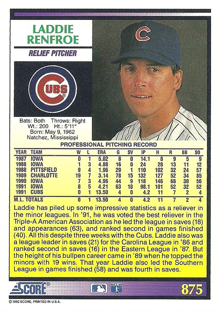 Laddie Renfroe  baseball card collectible - Main Image 2