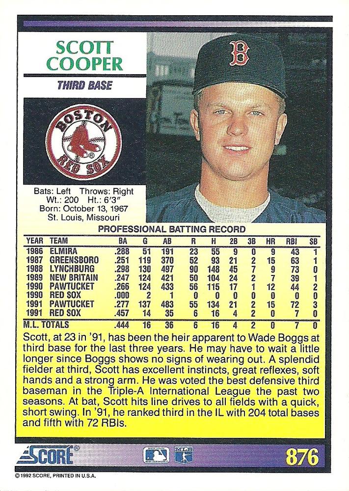 Scott Cooper  baseball card collectible - Main Image 2