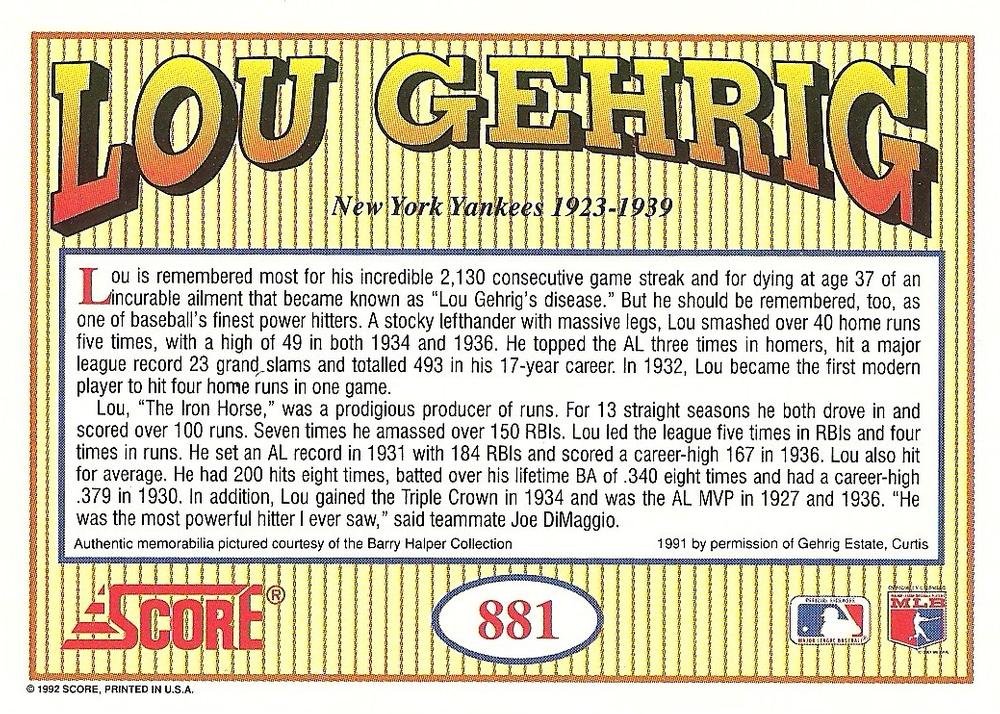 Lou Gehrig  baseball card collectible - Main Image 2