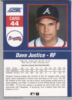 Dave Justice  baseball card collectible - Main Image 2