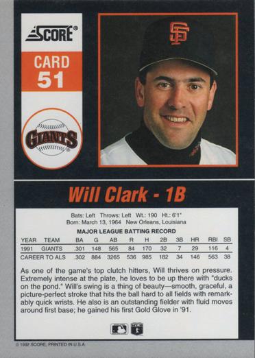 Will Clark  baseball card collectible - Main Image 2