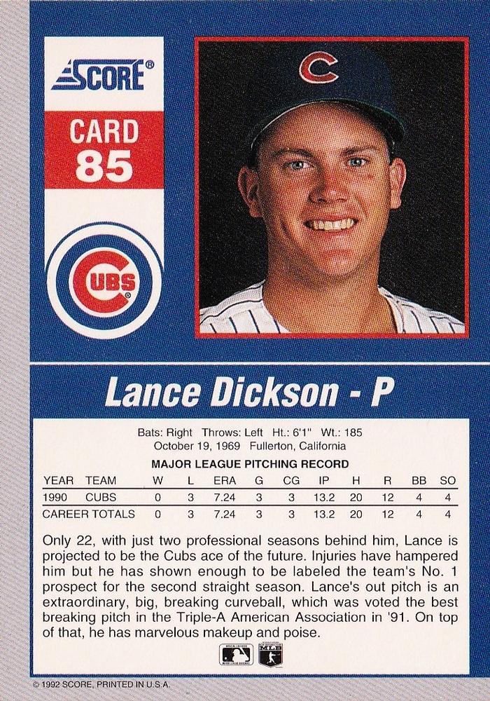 Lance Dickson  baseball card collectible - Main Image 2