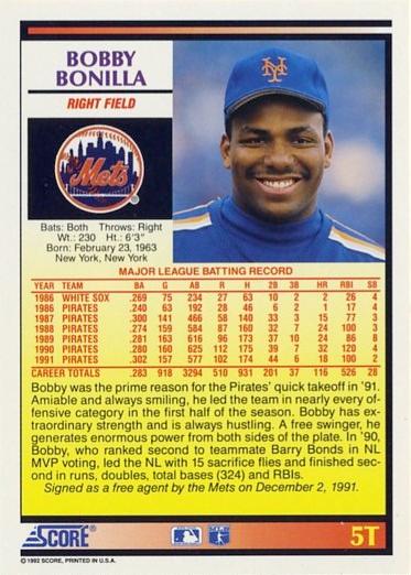 Bobby Bonilla  baseball card collectible - Main Image 2