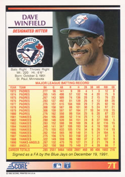 Dave Winfield  baseball card collectible - Main Image 2