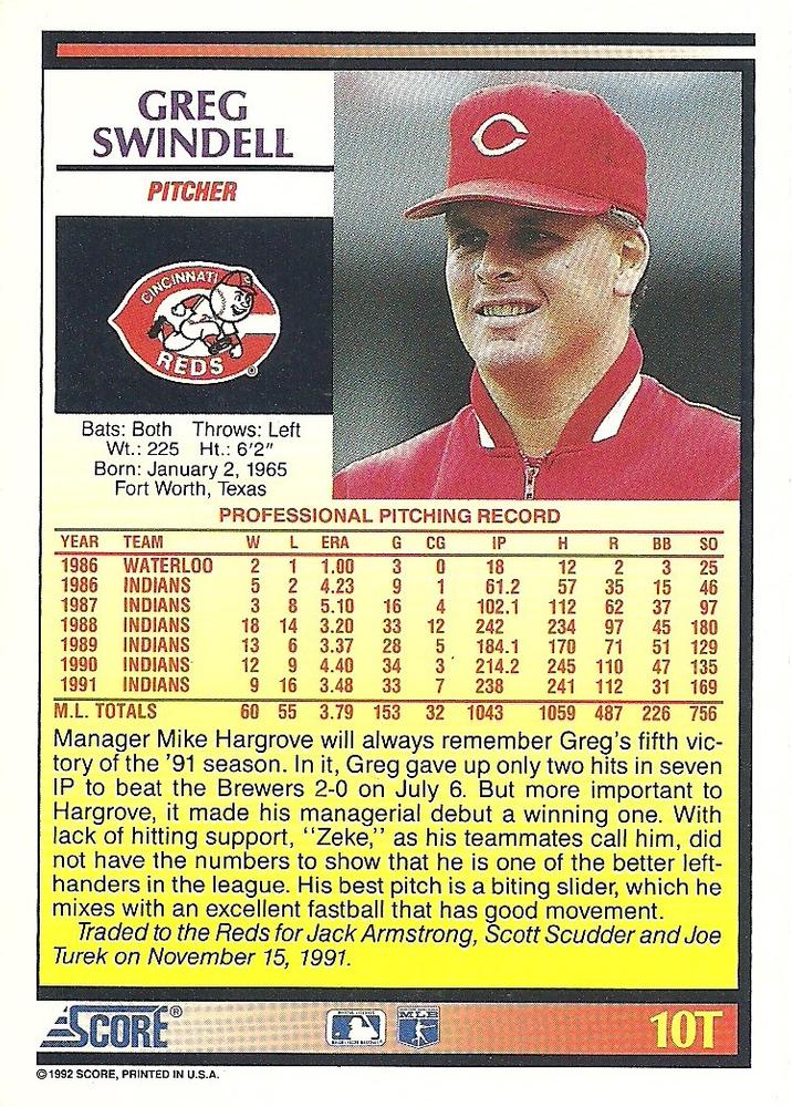 Greg Swindell  baseball card collectible - Main Image 2