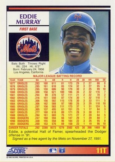 Eddie Murray  baseball card collectible - Main Image 2