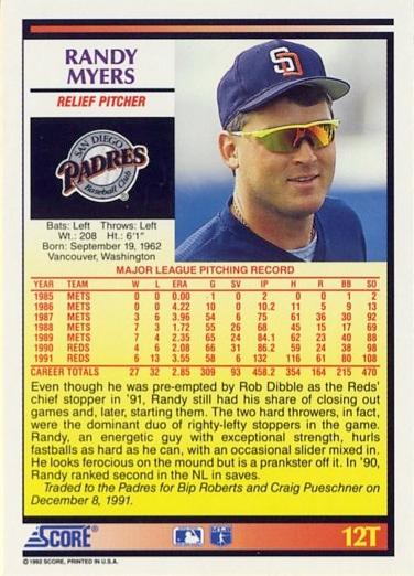 Randy Myers  baseball card collectible - Main Image 2