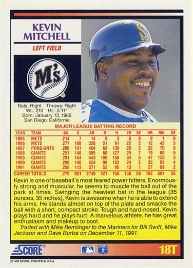 Kevin Mitchell  baseball card collectible - Main Image 2
