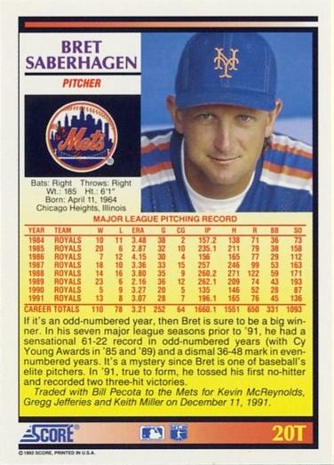 Bret Saberhagen  baseball card collectible - Main Image 2