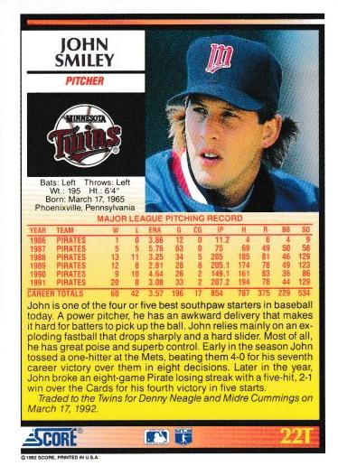 John Smiley  baseball card collectible - Main Image 2