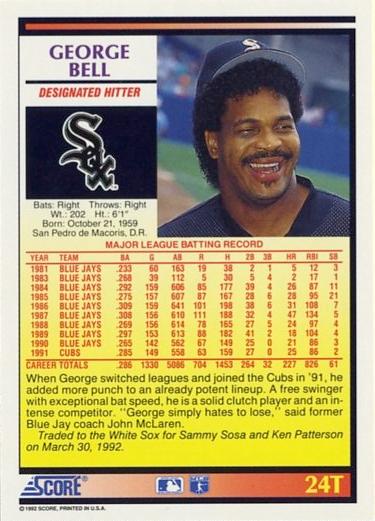 George Bell  baseball card collectible - Main Image 2