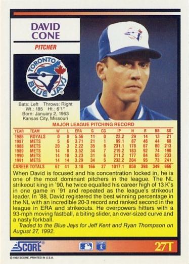 David Cone  baseball card collectible - Main Image 2