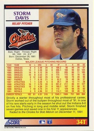 Storm Davis  baseball card collectible - Main Image 2