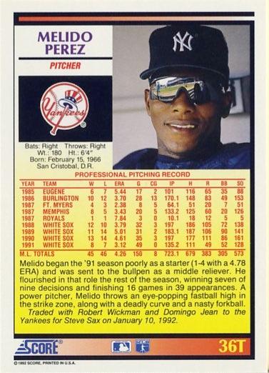 Melido Perez  baseball card collectible - Main Image 2