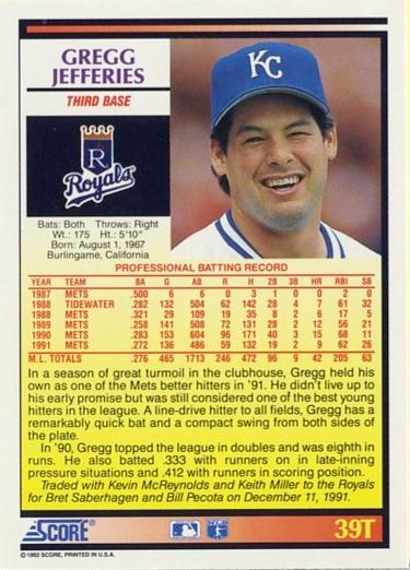 Gregg Jefferies  baseball card collectible - Main Image 2