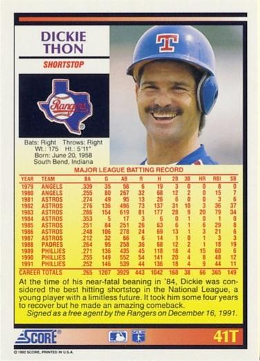 Dickie Thon  baseball card collectible - Main Image 2