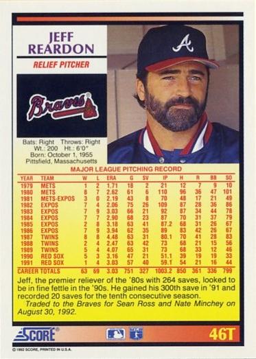 Jeff Reardon  baseball card collectible - Main Image 2