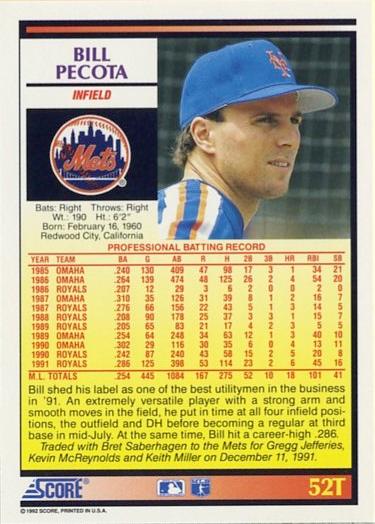 Bill Pecota  baseball card collectible - Main Image 2