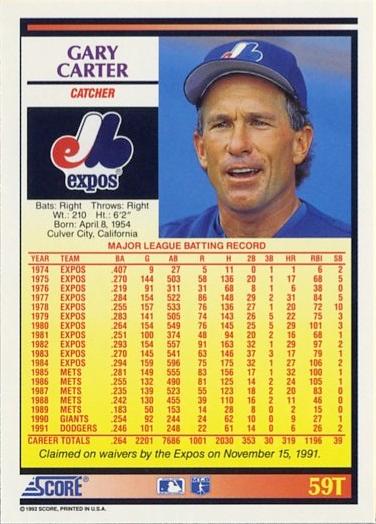 Gary Carter  baseball card collectible - Main Image 2