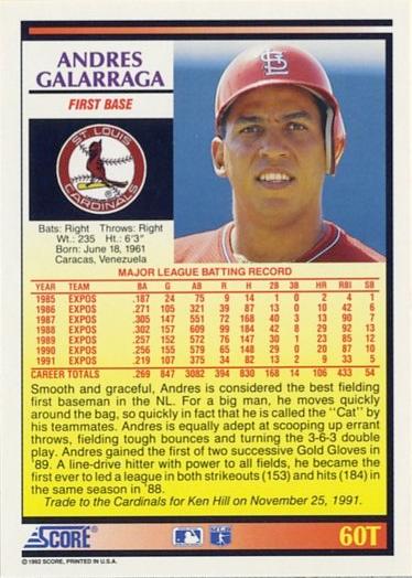 Andres Galarraga  baseball card collectible - Main Image 2