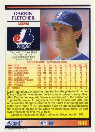 Darrin Fletcher  baseball card collectible - Main Image 2