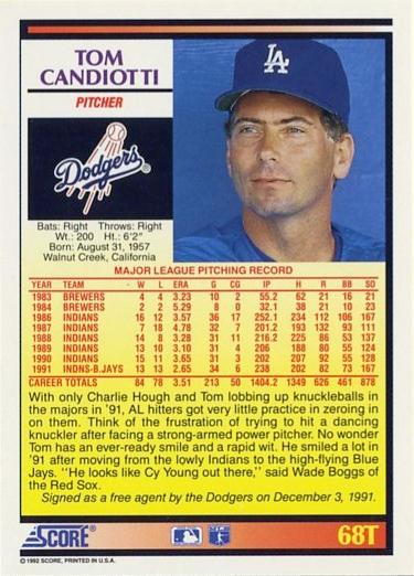 Tom Candiotti  baseball card collectible - Main Image 2