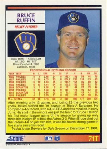 Bruce Ruffin  baseball card collectible - Main Image 2