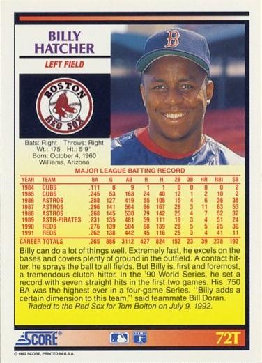 Billy Hatcher  baseball card collectible - Main Image 2